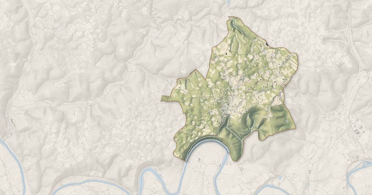 Portrait cartographique de Crayssac : relief, eau, forêts, bâti et voies, calculés à partir des données de l'IGN
