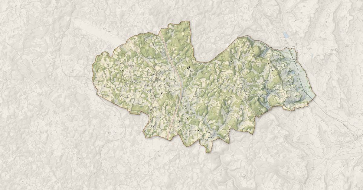 Portrait cartographique de Cressensac-Sarrazac : relief, eau, forêts, bâti et voies, calculés à partir des données de l'IGN