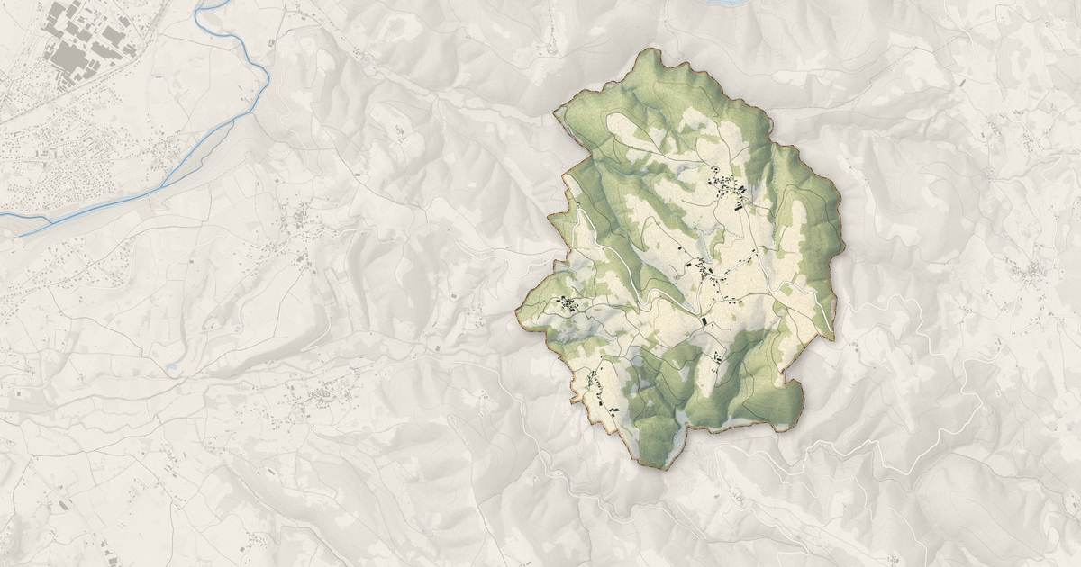 Portrait cartographique de Estal : relief, eau, forêts, bâti et voies, calculés à partir des données de l'IGN