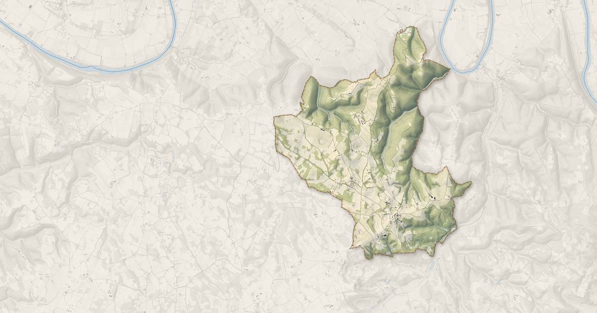 Portrait cartographique de Floressas : relief, eau, forêts, bâti et voies, calculés à partir des données de l'IGN