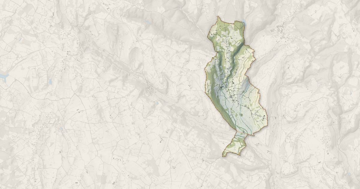 Portrait cartographique de Fourmagnac : relief, eau, forêts, bâti et voies, calculés à partir des données de l'IGN