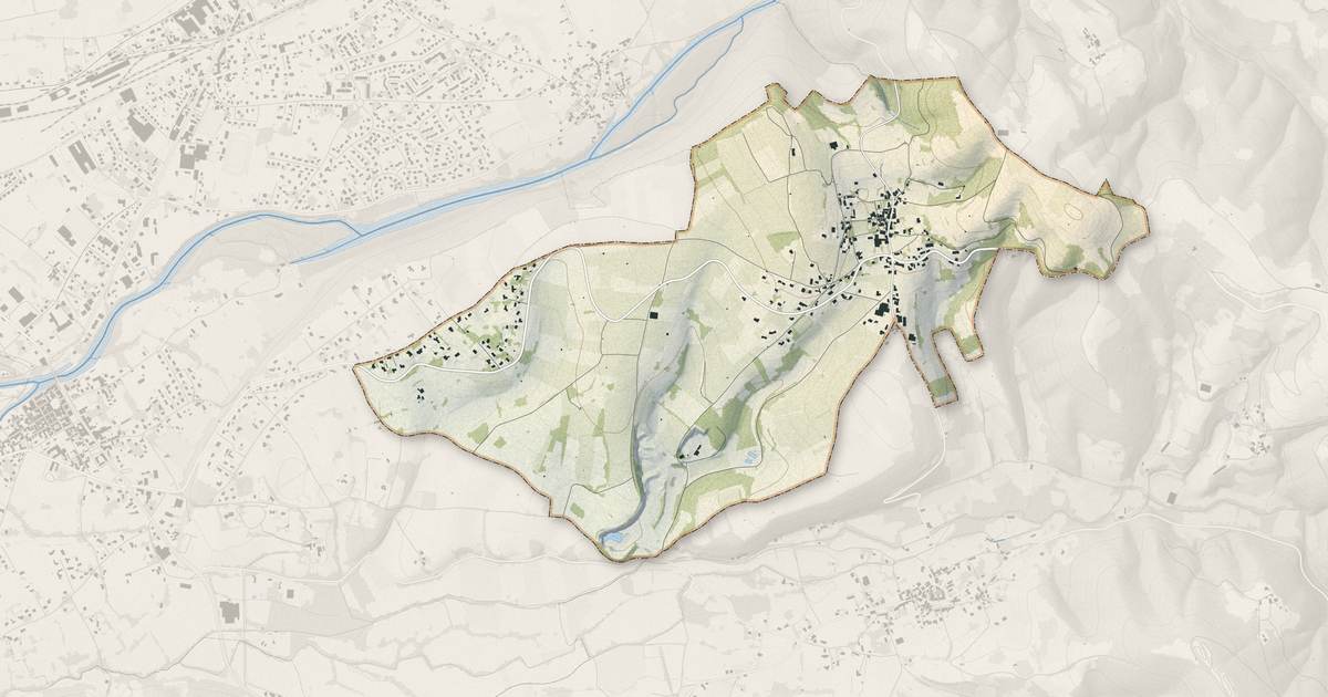 Portrait cartographique de Glanes : relief, eau, forêts, bâti et voies, calculés à partir des données de l'IGN