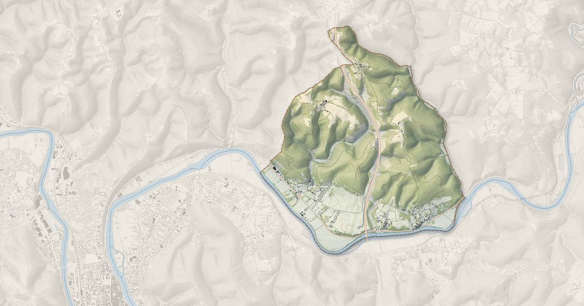 Portrait cartographique de Lamagdelaine : relief, eau, forêts, bâti et voies, calculés à partir des données de l'IGN