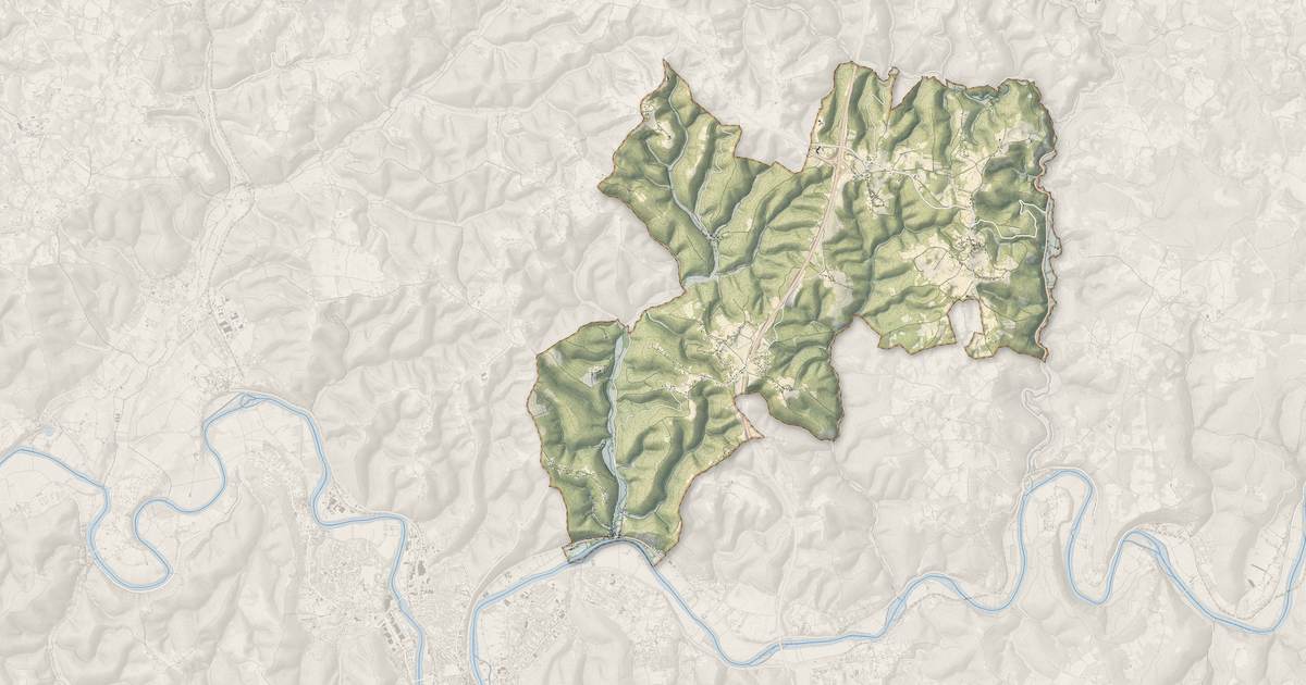 Portrait cartographique de Bellefont-La Rauze : relief, eau, forêts, bâti et voies, calculés à partir des données de l'IGN