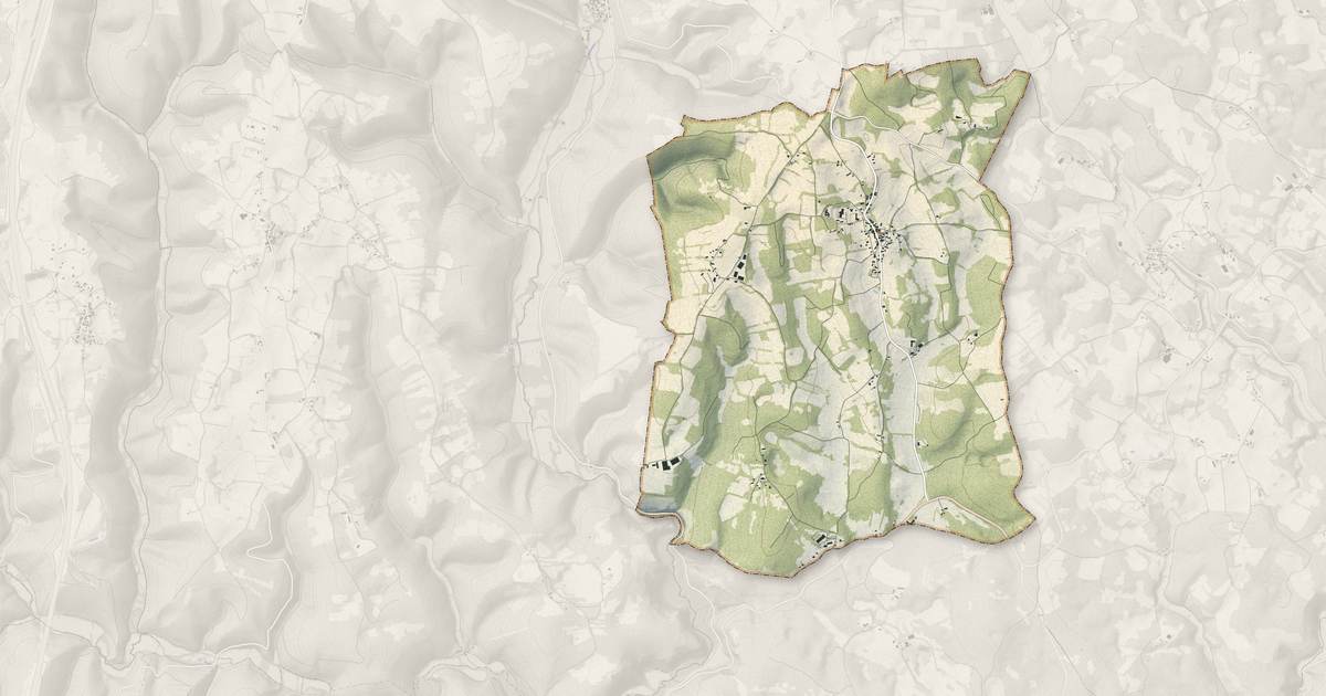 Portrait cartographique de Lauzès : relief, eau, forêts, bâti et voies, calculés à partir des données de l'IGN