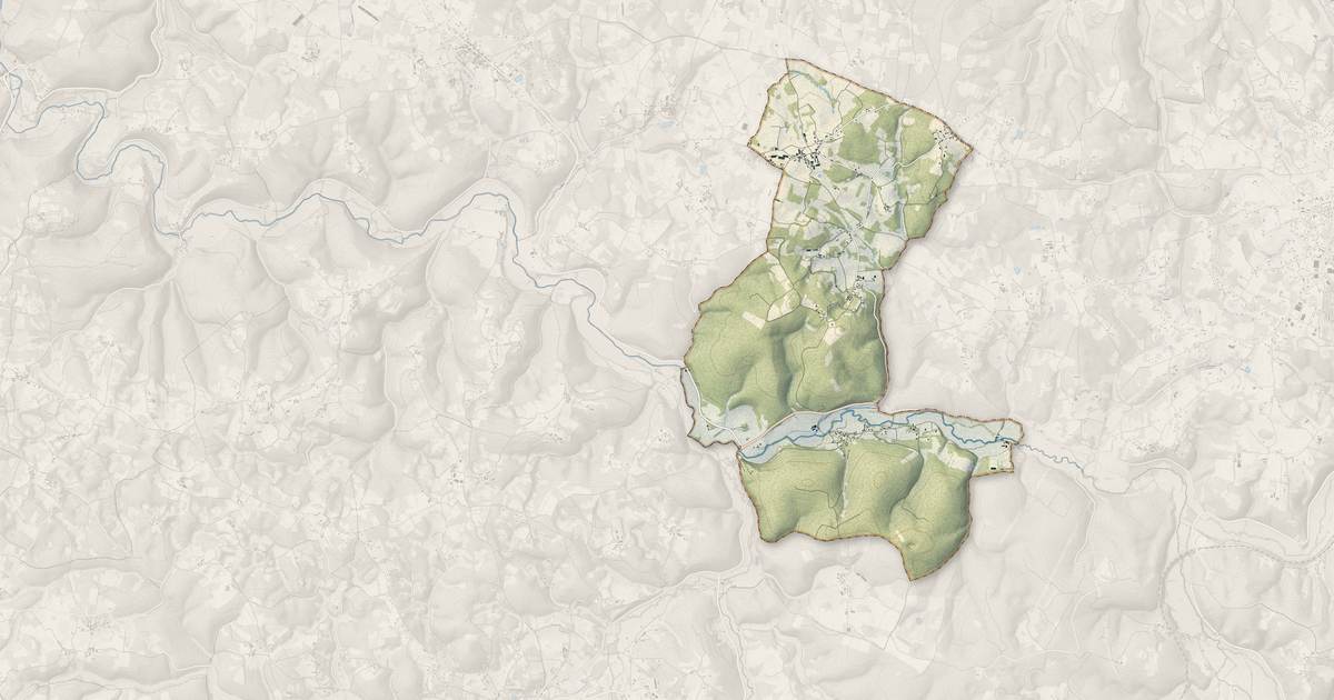 Portrait cartographique de Léobard : relief, eau, forêts, bâti et voies, calculés à partir des données de l'IGN