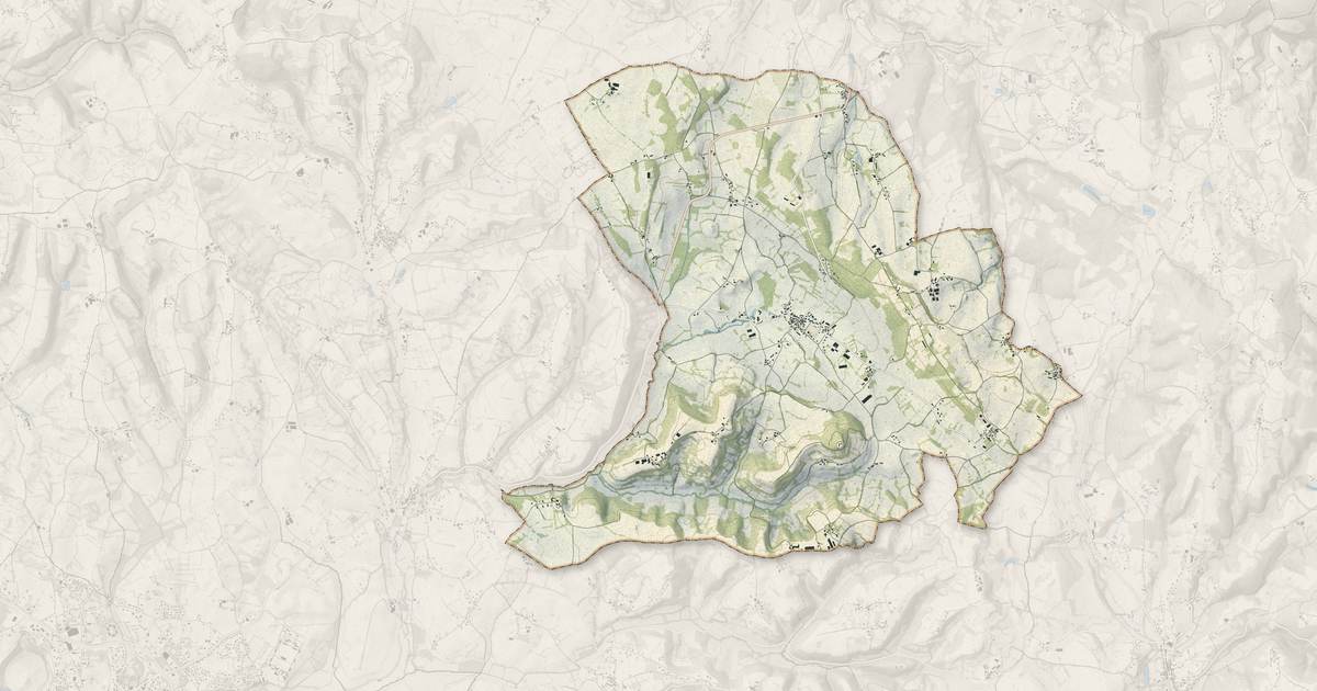 Portrait cartographique de Mayrinhac-Lentour : relief, eau, forêts, bâti et voies, calculés à partir des données de l'IGN