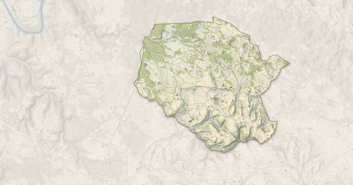 Portrait cartographique de Miers : relief, eau, forêts, bâti et voies, calculés à partir des données de l'IGN