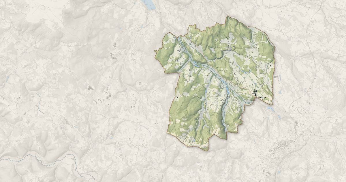 Portrait cartographique de Payrignac : relief, eau, forêts, bâti et voies, calculés à partir des données de l'IGN