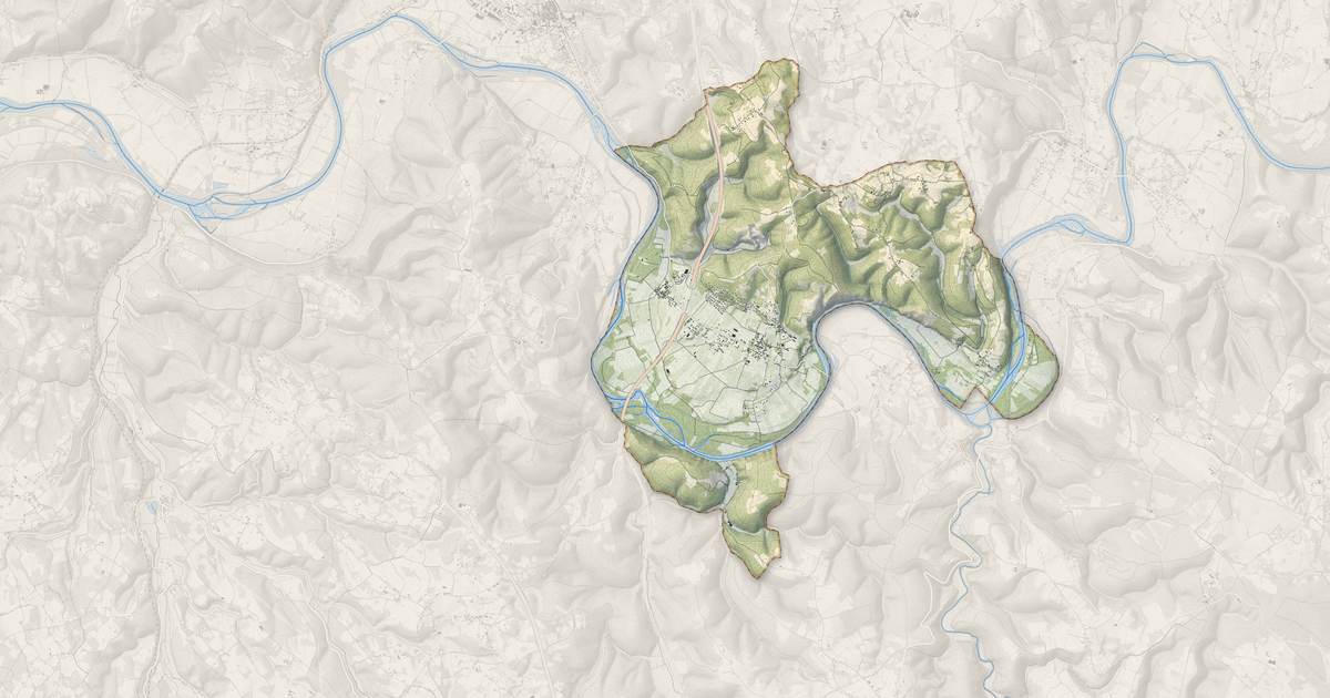 Portrait cartographique de Pinsac : relief, eau, forêts, bâti et voies, calculés à partir des données de l'IGN