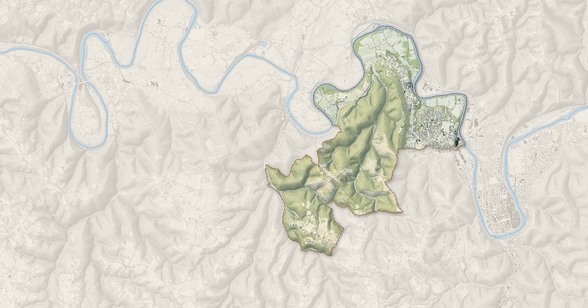Portrait cartographique de Pradines : relief, eau, forêts, bâti et voies, calculés à partir des données de l'IGN