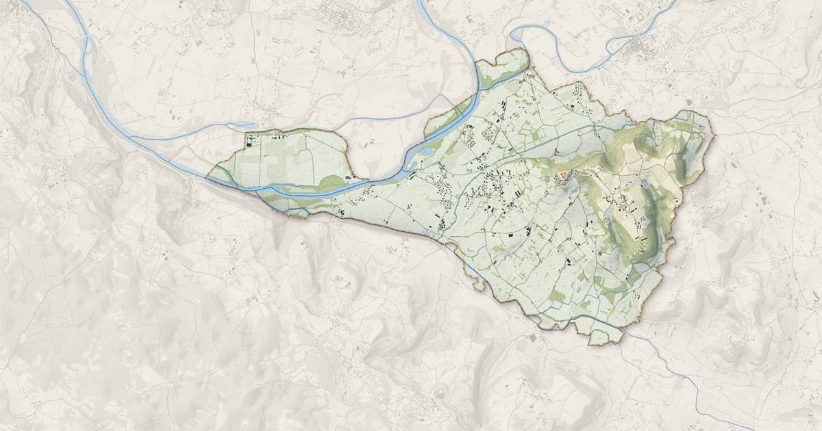 Portrait cartographique de Prudhomat : relief, eau, forêts, bâti et voies, calculés à partir des données de l'IGN