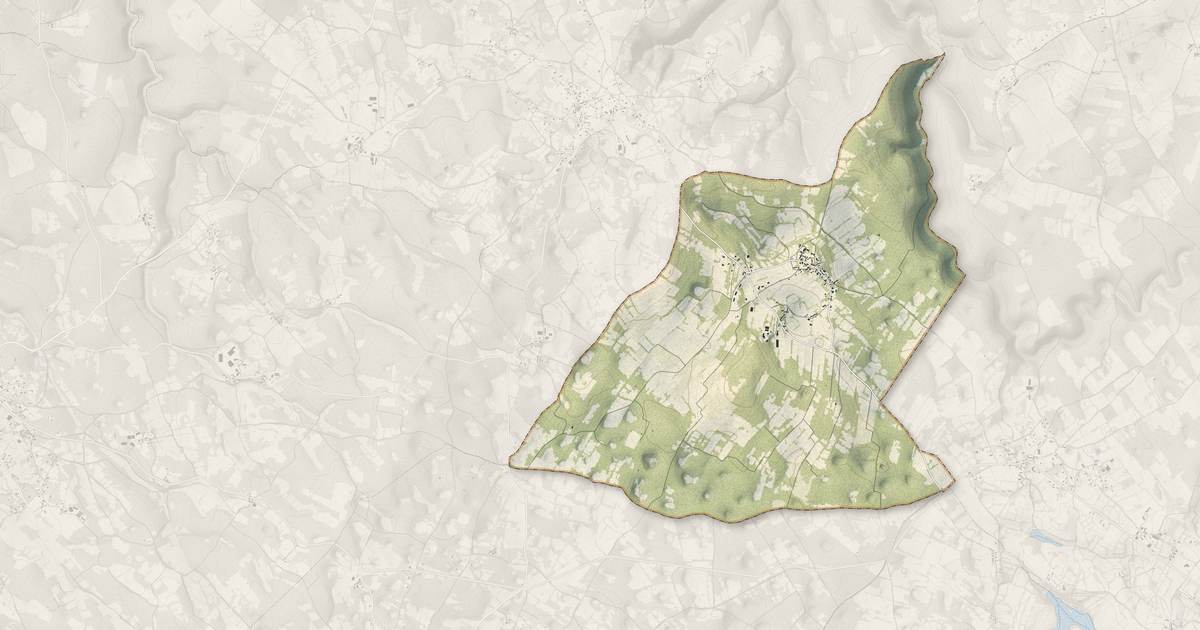 Portrait cartographique de Puyjourdes : relief, eau, forêts, bâti et voies, calculés à partir des données de l'IGN