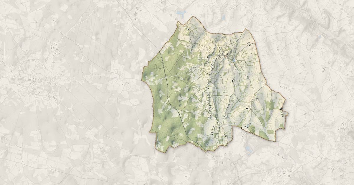 Portrait cartographique de Reyrevignes : relief, eau, forêts, bâti et voies, calculés à partir des données de l'IGN