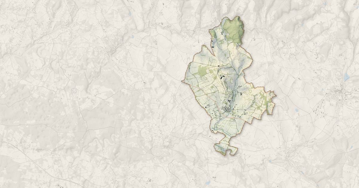 Portrait cartographique de Rudelle : relief, eau, forêts, bâti et voies, calculés à partir des données de l'IGN