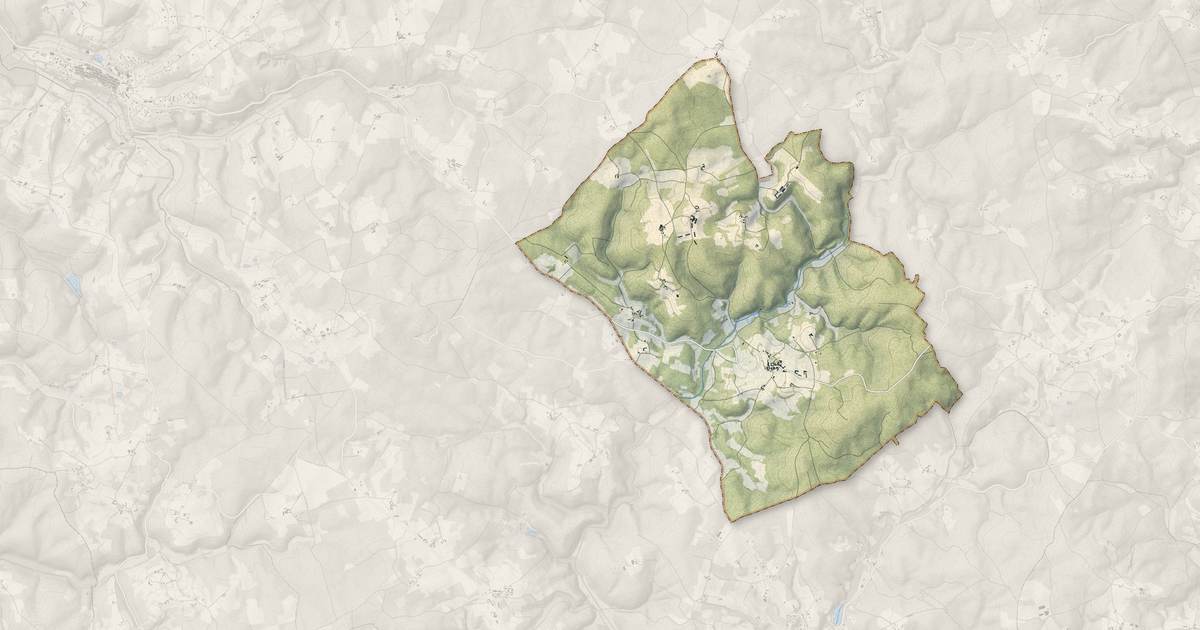 Portrait cartographique de Saint-Caprais : relief, eau, forêts, bâti et voies, calculés à partir des données de l'IGN