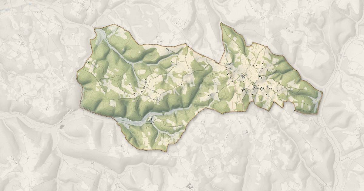 Portrait cartographique de Saint-Cirq-Souillaguet : relief, eau, forêts, bâti et voies, calculés à partir des données de l'IGN