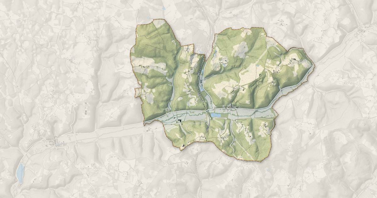Portrait cartographique de Saint-Denis-Catus : relief, eau, forêts, bâti et voies, calculés à partir des données de l'IGN