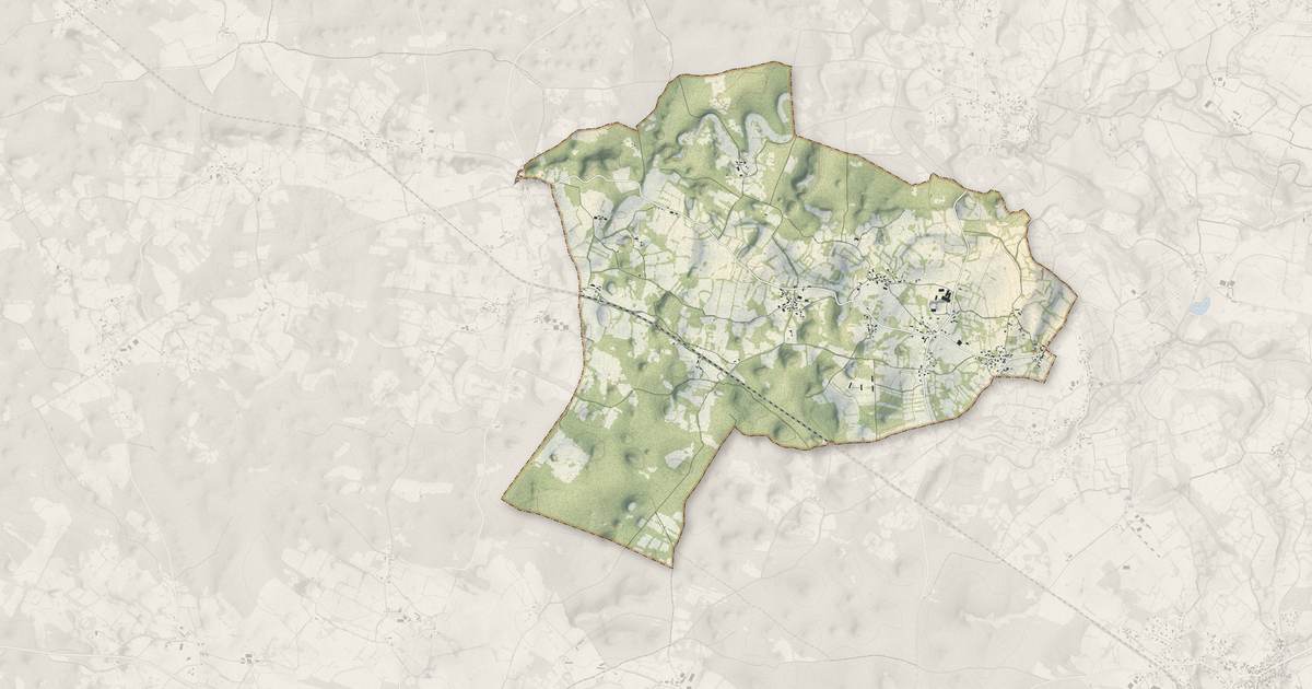 Portrait cartographique de Saint-Simon : relief, eau, forêts, bâti et voies, calculés à partir des données de l'IGN