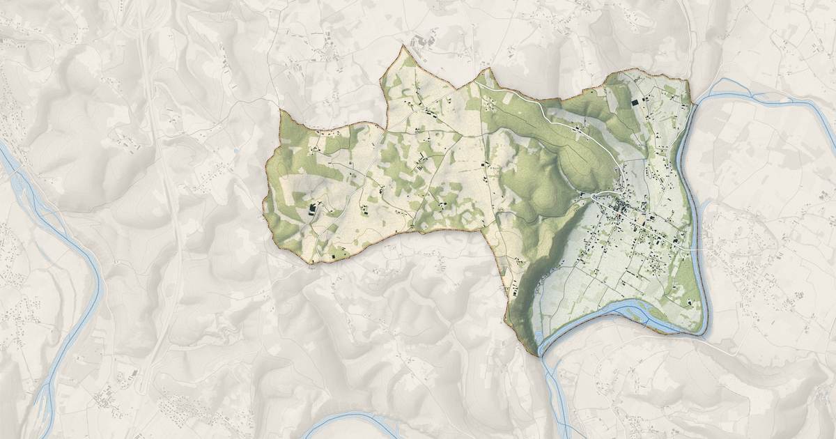 Portrait cartographique de Saint-Sozy : relief, eau, forêts, bâti et voies, calculés à partir des données de l'IGN
