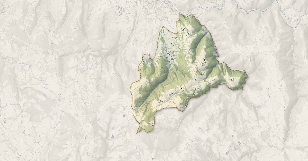 Portrait cartographique de Saint-Vincent-du-Pendit : relief, eau, forêts, bâti et voies, calculés à partir des données de l'IGN