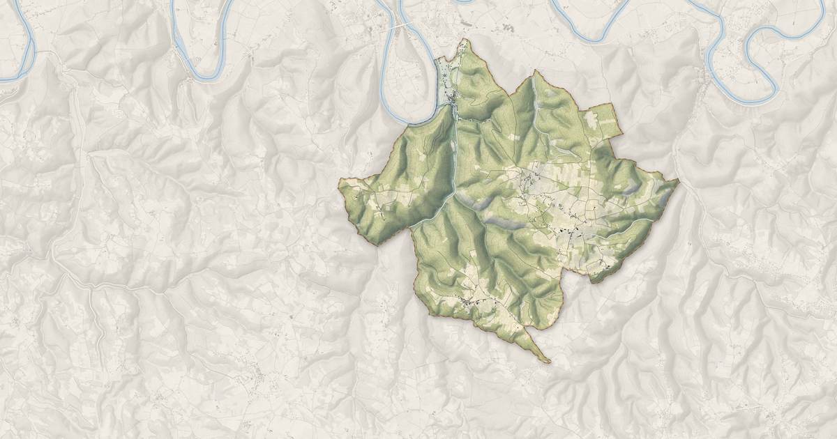 Portrait cartographique de Saint-Vincent-Rive-d'Olt : relief, eau, forêts, bâti et voies, calculés à partir des données de l'IGN