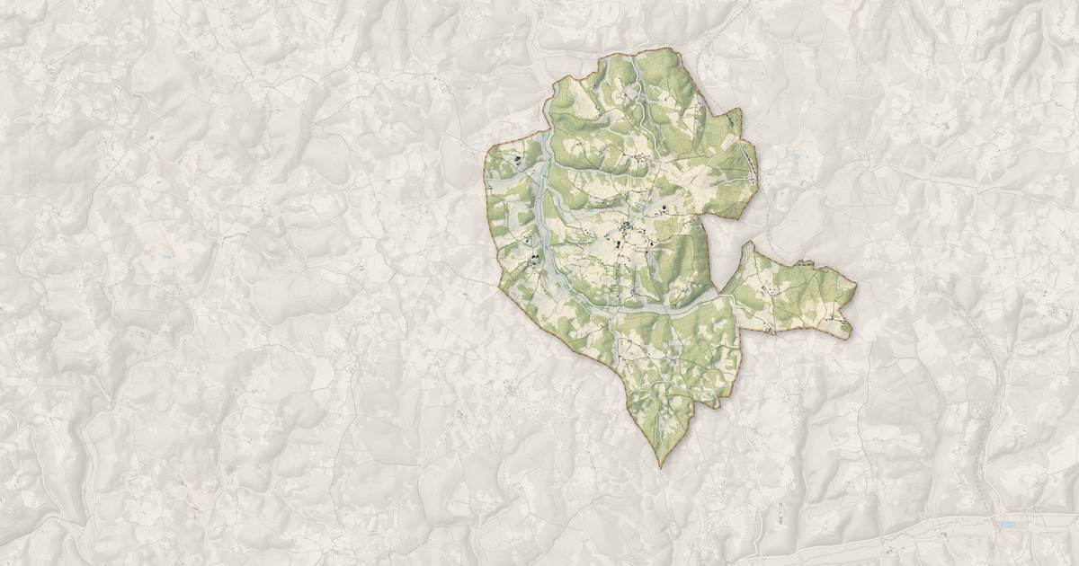 Portrait cartographique de Thédirac : relief, eau, forêts, bâti et voies, calculés à partir des données de l'IGN