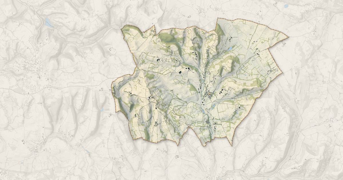 Portrait cartographique de Thégra : relief, eau, forêts, bâti et voies, calculés à partir des données de l'IGN