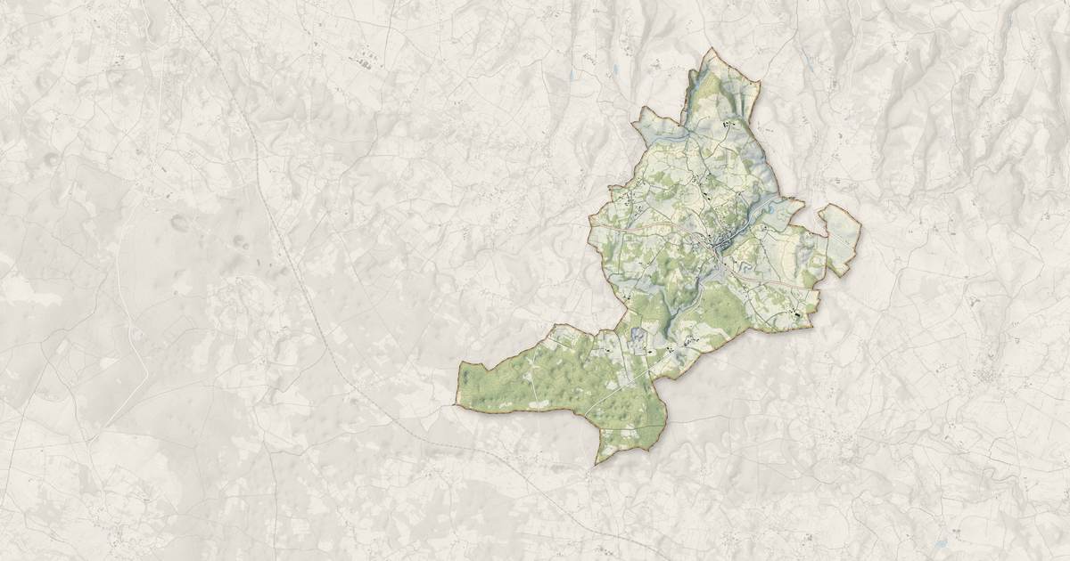 Portrait cartographique de Thémines : relief, eau, forêts, bâti et voies, calculés à partir des données de l'IGN