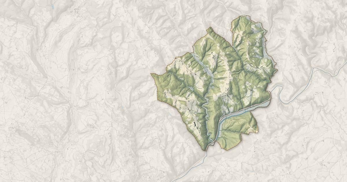 Portrait cartographique de Viazac : relief, eau, forêts, bâti et voies, calculés à partir des données de l'IGN