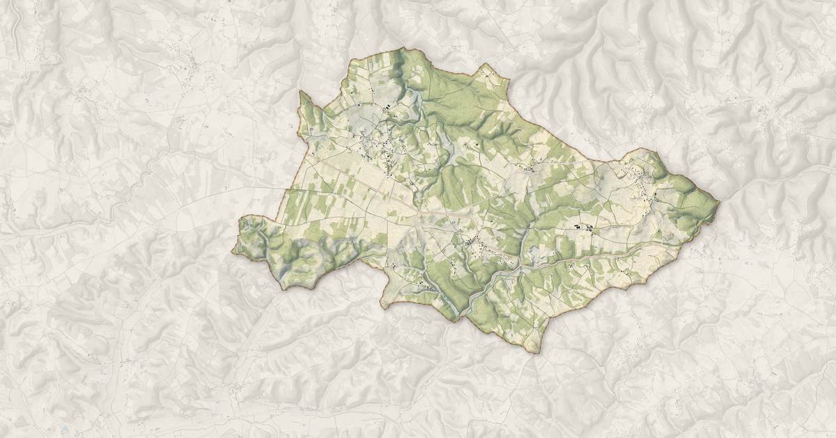 Portrait cartographique de Villesèque : relief, eau, forêts, bâti et voies, calculés à partir des données de l'IGN