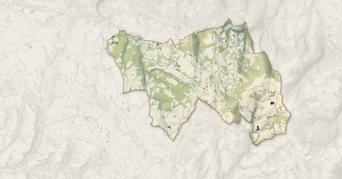 Portrait cartographique de Saint-Jean-Lagineste : relief, eau, forêts, bâti et voies, calculés à partir des données de l'IGN