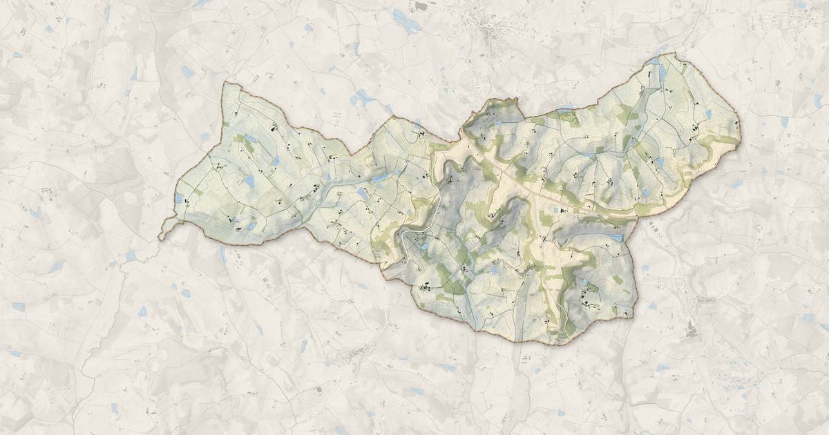Portrait cartographique de Beaugas : relief, eau, forêts, bâti et voies, calculés à partir des données de l'IGN