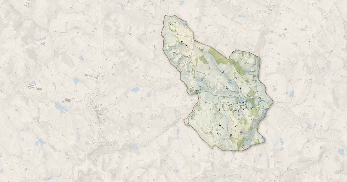 Portrait cartographique de Boudy-de-Beauregard : relief, eau, forêts, bâti et voies, calculés à partir des données de l'IGN