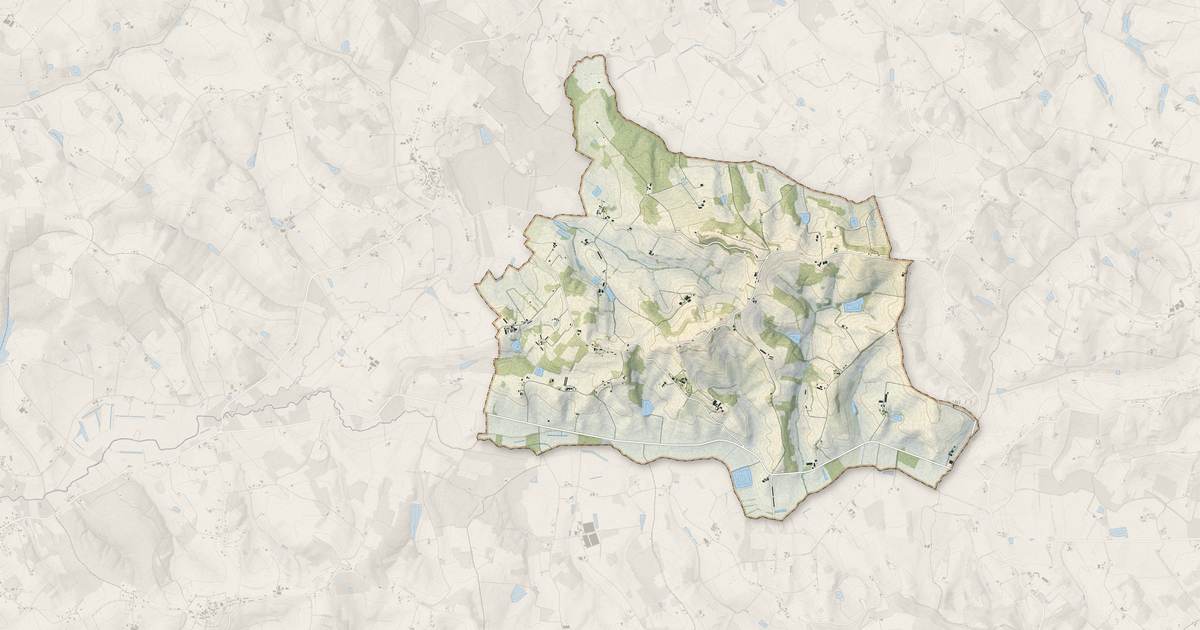 Portrait cartographique de Brugnac : relief, eau, forêts, bâti et voies, calculés à partir des données de l'IGN