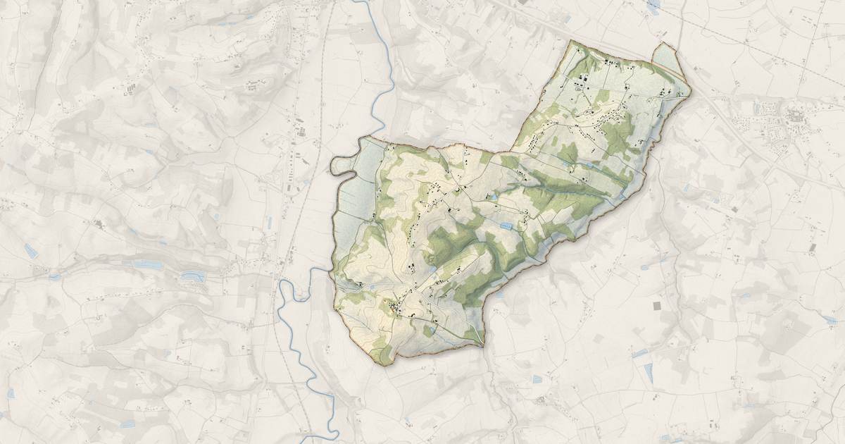 Portrait cartographique de Fals : relief, eau, forêts, bâti et voies, calculés à partir des données de l'IGN