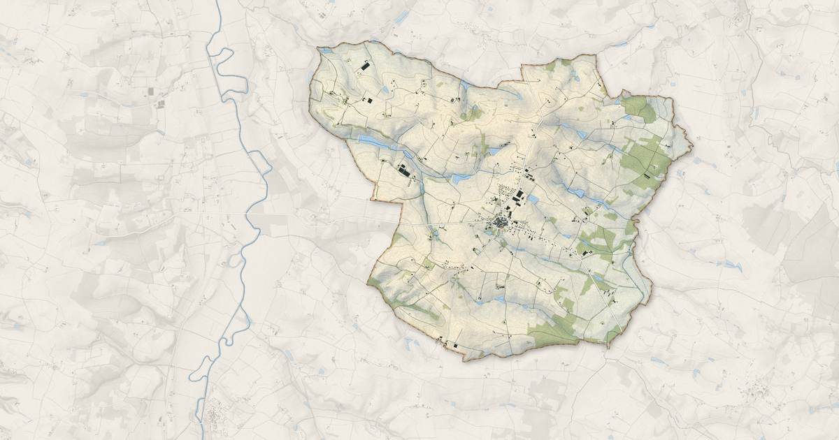 Portrait cartographique de Francescas : relief, eau, forêts, bâti et voies, calculés à partir des données de l'IGN