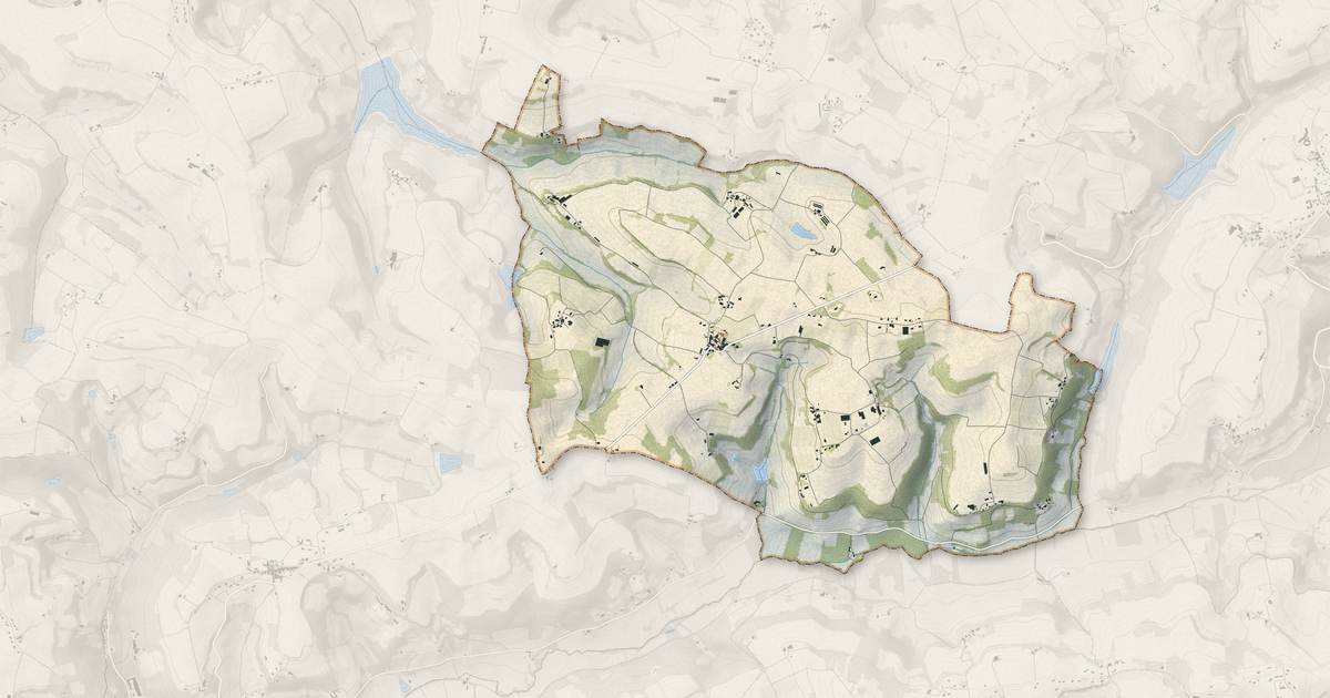 Portrait cartographique de Frégimont : relief, eau, forêts, bâti et voies, calculés à partir des données de l'IGN