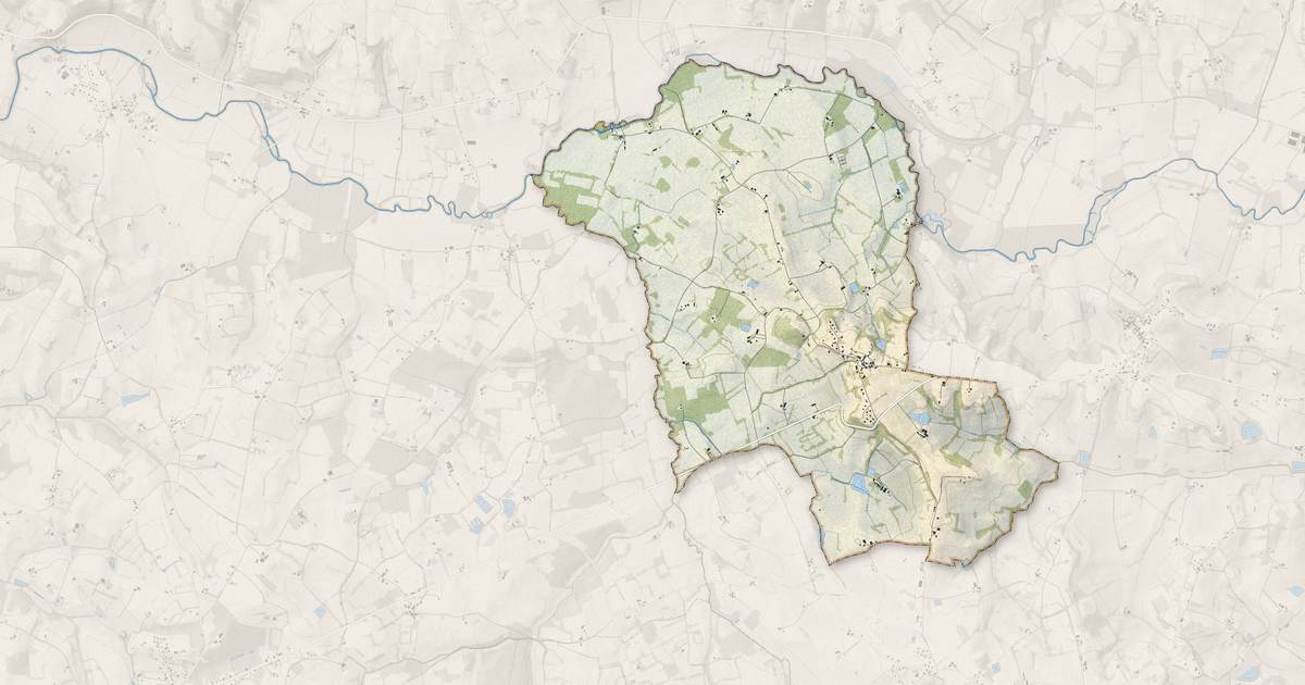 Portrait cartographique de Lalandusse : relief, eau, forêts, bâti et voies, calculés à partir des données de l'IGN