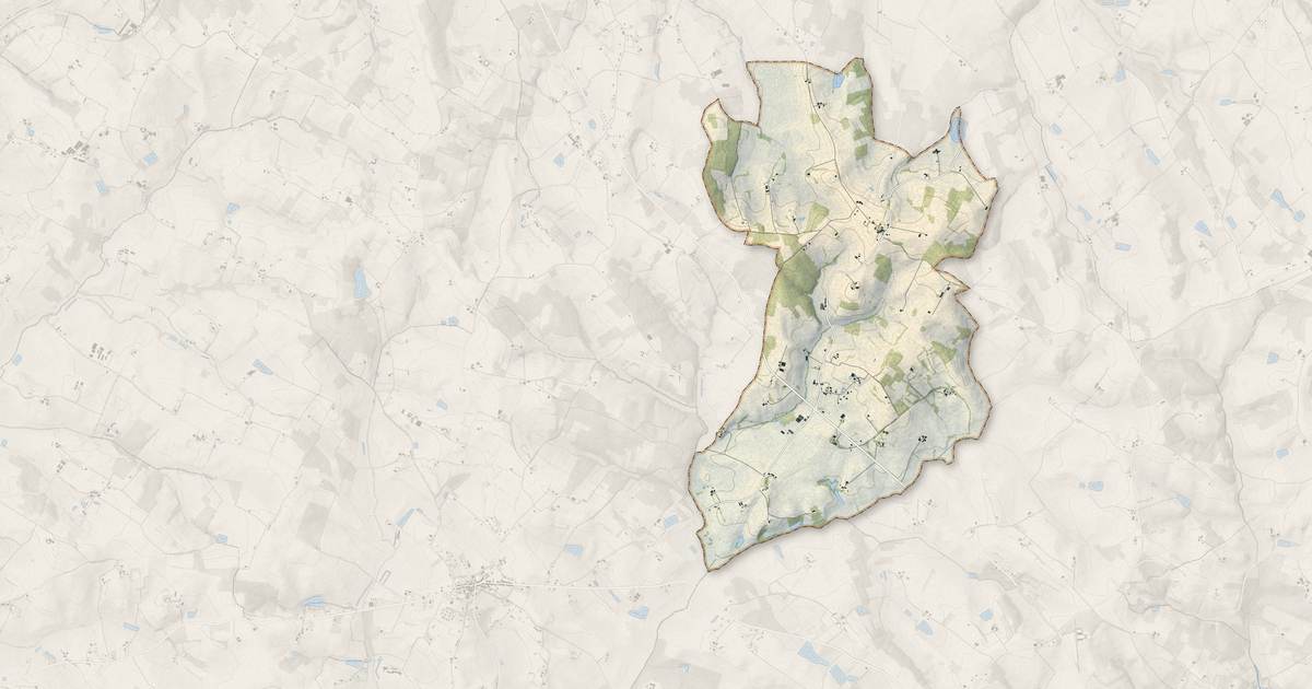Portrait cartographique de Laperche : relief, eau, forêts, bâti et voies, calculés à partir des données de l'IGN