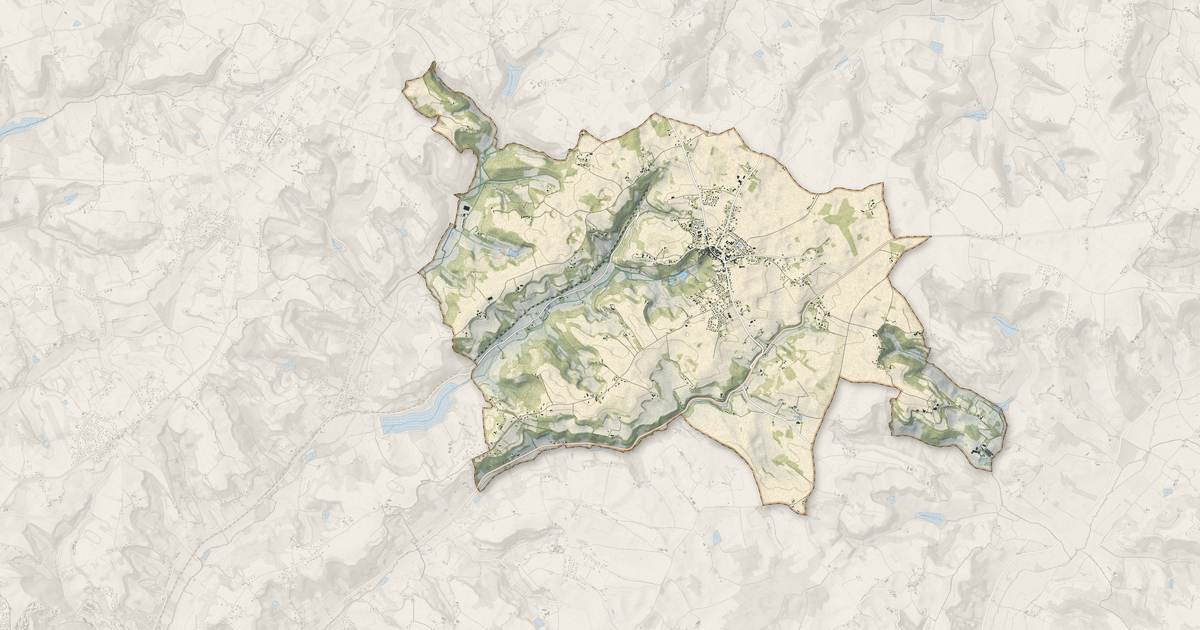 Portrait cartographique de Laroque-Timbaut : relief, eau, forêts, bâti et voies, calculés à partir des données de l'IGN