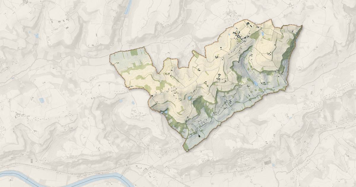 Portrait cartographique de Lusignan-Petit : relief, eau, forêts, bâti et voies, calculés à partir des données de l'IGN