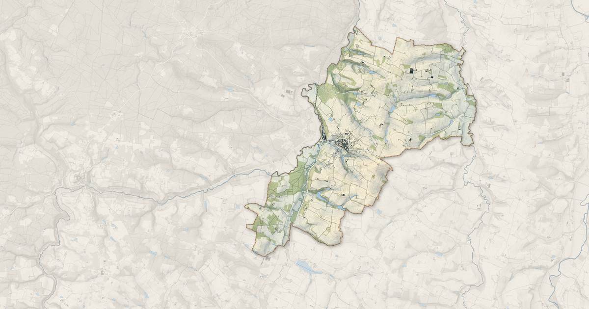 Portrait cartographique de Mézin : relief, eau, forêts, bâti et voies, calculés à partir des données de l'IGN