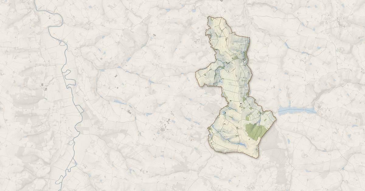 Portrait cartographique de Nomdieu : relief, eau, forêts, bâti et voies, calculés à partir des données de l'IGN