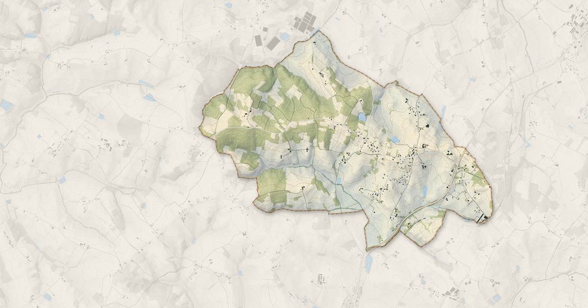 Portrait cartographique de Peyrière : relief, eau, forêts, bâti et voies, calculés à partir des données de l'IGN
