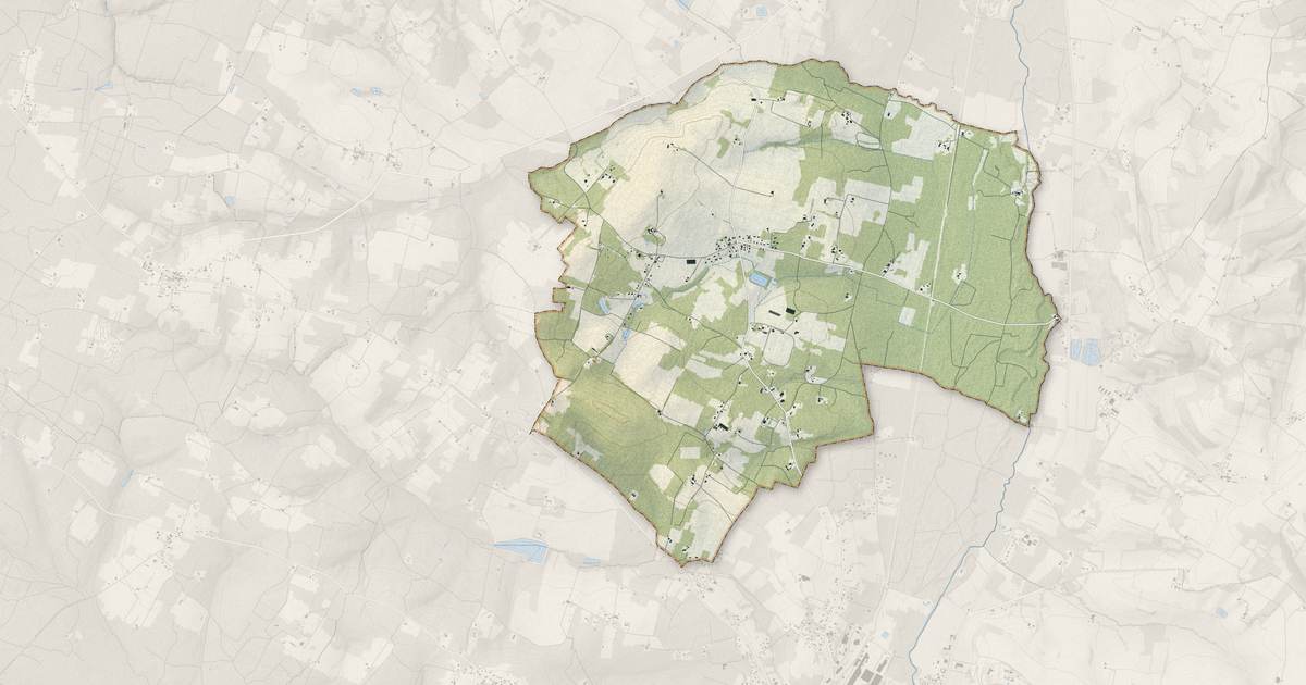 Portrait cartographique de Poussignac : relief, eau, forêts, bâti et voies, calculés à partir des données de l'IGN