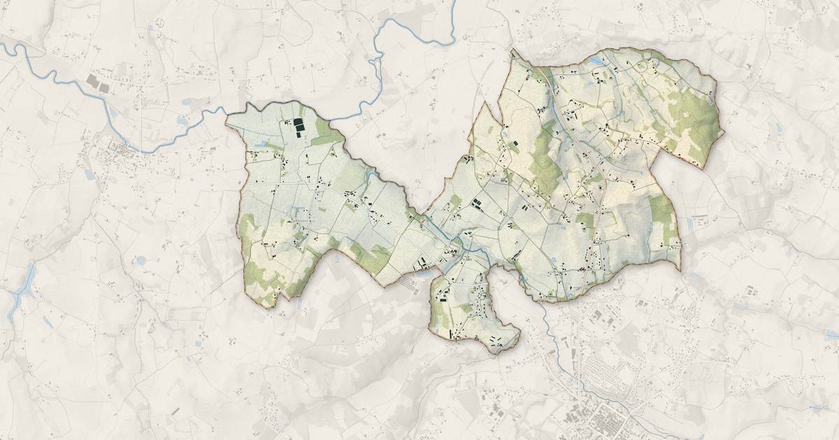 Portrait cartographique de Roumagne : relief, eau, forêts, bâti et voies, calculés à partir des données de l'IGN