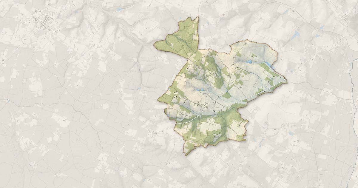 Portrait cartographique de Ruffiac : relief, eau, forêts, bâti et voies, calculés à partir des données de l'IGN