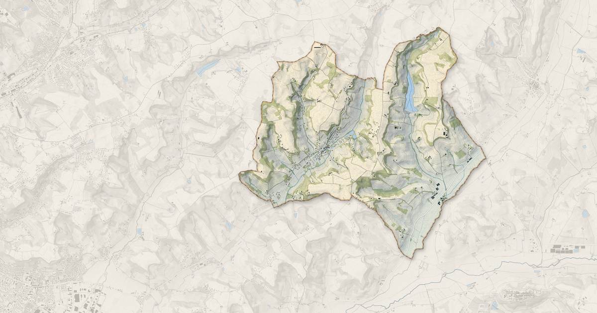 Portrait cartographique de Saint-Caprais-de-Lerm : relief, eau, forêts, bâti et voies, calculés à partir des données de l'IGN