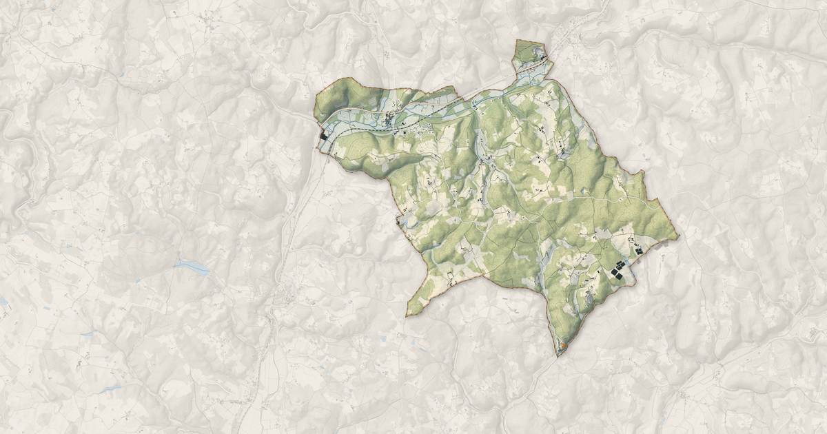 Portrait cartographique de Saint-Front-sur-Lémance : relief, eau, forêts, bâti et voies, calculés à partir des données de l'IGN